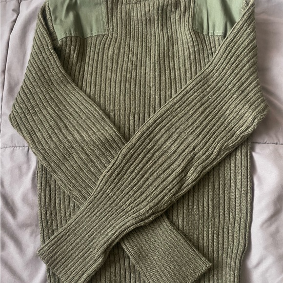 Vintage Marine Corps Military Green Mockneck Ribbed Wool Sweater - Picture 4 of 5